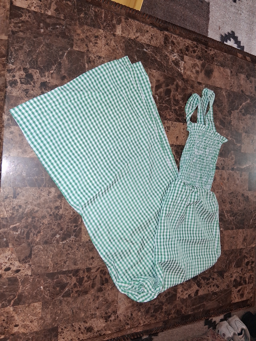 Green Gingham Smocked Jumpsuit - Women